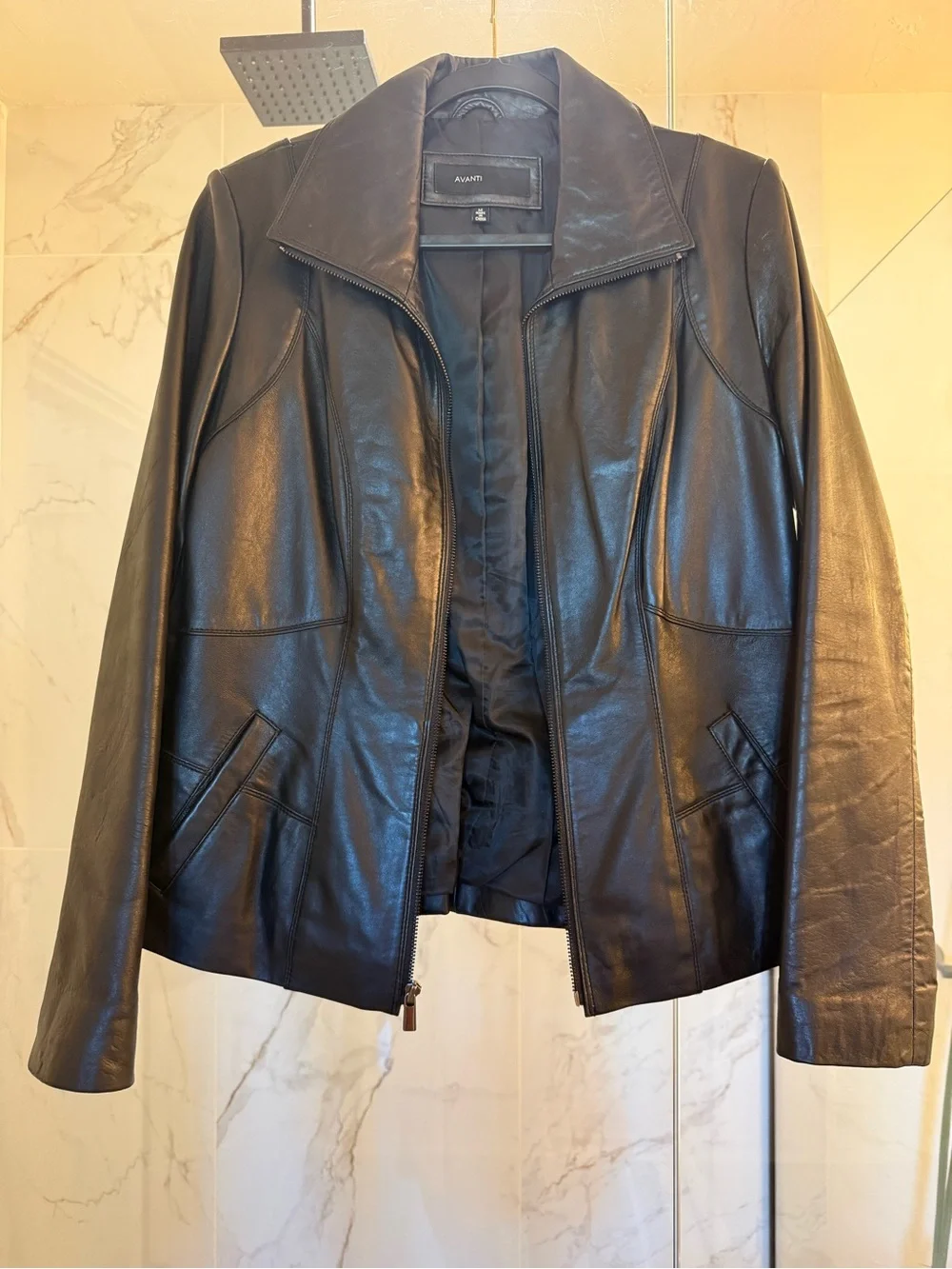 Avanti Black Leather Zip Jacket with Stand Collar